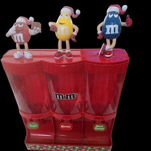2008 M&M's Red, Yellow, Blue  Christmas Candy 3 Slot Dispenser M&M Character
